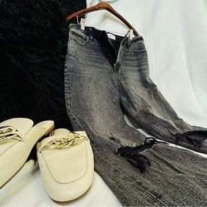 Abercrombie and Fitch: The ankle straight ultra high rise black distressed jeans